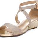 DREAM PAIRS Women's Wide Low Wedge Sandals Width Ankle Strap Heel Sandal Open Toe Dress Summer Shoes, Size 9W, Gold, JONES-W