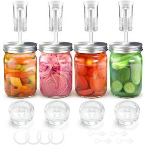 4 Pack Fermentation Kit, Stainless Steel Fermentation Lids and Glass Weights for 86MM Wide Mouth Mason Jars (No Jars)
