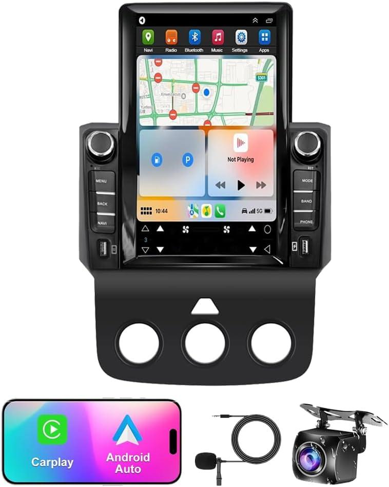 9.7 inch Car Radio Stereo for Dodge Ram 1500 2500 3500 2013 2014 2015 2016 2017 2018, 2GB +32GB, with Wireless & Wired Carplay,Built-in GPS WiFi DSP Camera MIC (Only fit Manual AC) (4+64G)