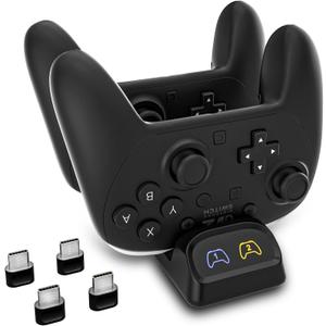 Switch 2 Pro Controller Charger Dock, Dual USB-C Charging Station for Switch Pro Controller, Compatible with PS5, Xbox Series X|S and Elite Series 2, LED Indicators, USB-C Adapters Included