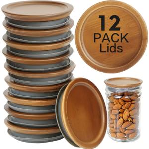 12 Pcs Wooden Lids for Regular Mouth Mason jar, Inner Diameter 2.13in, Regular Mouth Jar Lids Made Of Acacia Wood, With Airtight Silicone Seal, For Storing Items(Brown, Excluding jar)