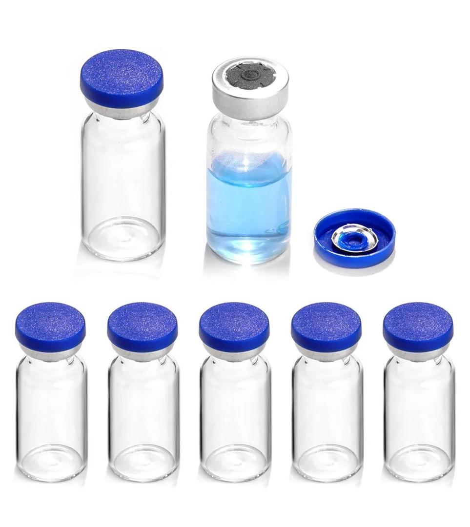2ml Sealed Vials with Self Healing Injection Port and Plastic-Aluminum Flip Caps,Glass Empty Vials for Injection 9 Pack
