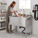 Stainless Steel Commercial Restaurant Sink, Freestanding Large Commercial Sink with Pull-out Faucet for Kitchen Dishwashing, Thawing, Pet Cleaning, Laundry Room, 35 Gallon, 23.6"D x 33.5"W x 36.8"H