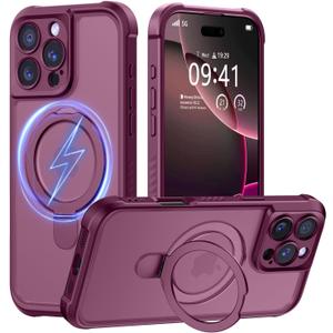 MOCCA Design for iPhone 16 Pro Max Case with Magnetic Invisible Stand [Full Camera Protection] [Compatible with Magsafe] Military Drop Shockproof Translucent Matte Phone Case Cover 6.9",Red