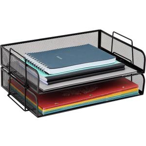 Mind Reader Stackable Paper Tray, Desktop Organizer, File Storage, Office, Metal Mesh, 13.25" L x 9.75" W x 6.25" H, 2 Pcs., Black
