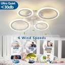 26" White Geometric Circular Ceiling Fan with Lights Remote Control, 3 Colors 6 Speeds Low Profile Ceiling Fan with Light for Kitchen Bedroom