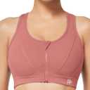 Yvette Zip Front Sports Bra - High Impact Sports Bras for Women Plus Size Workout Fitness Running (Medium, Rose Red)