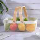 AJIODA Metal Mesh Steel Basket, Storage Organizer Basket Garden Harvest Basket Multi-functional Kitchen Fruit Baskets Bin with Wooden Handle for Bathroom Picnic Shopping Decor Cabinet Home, White