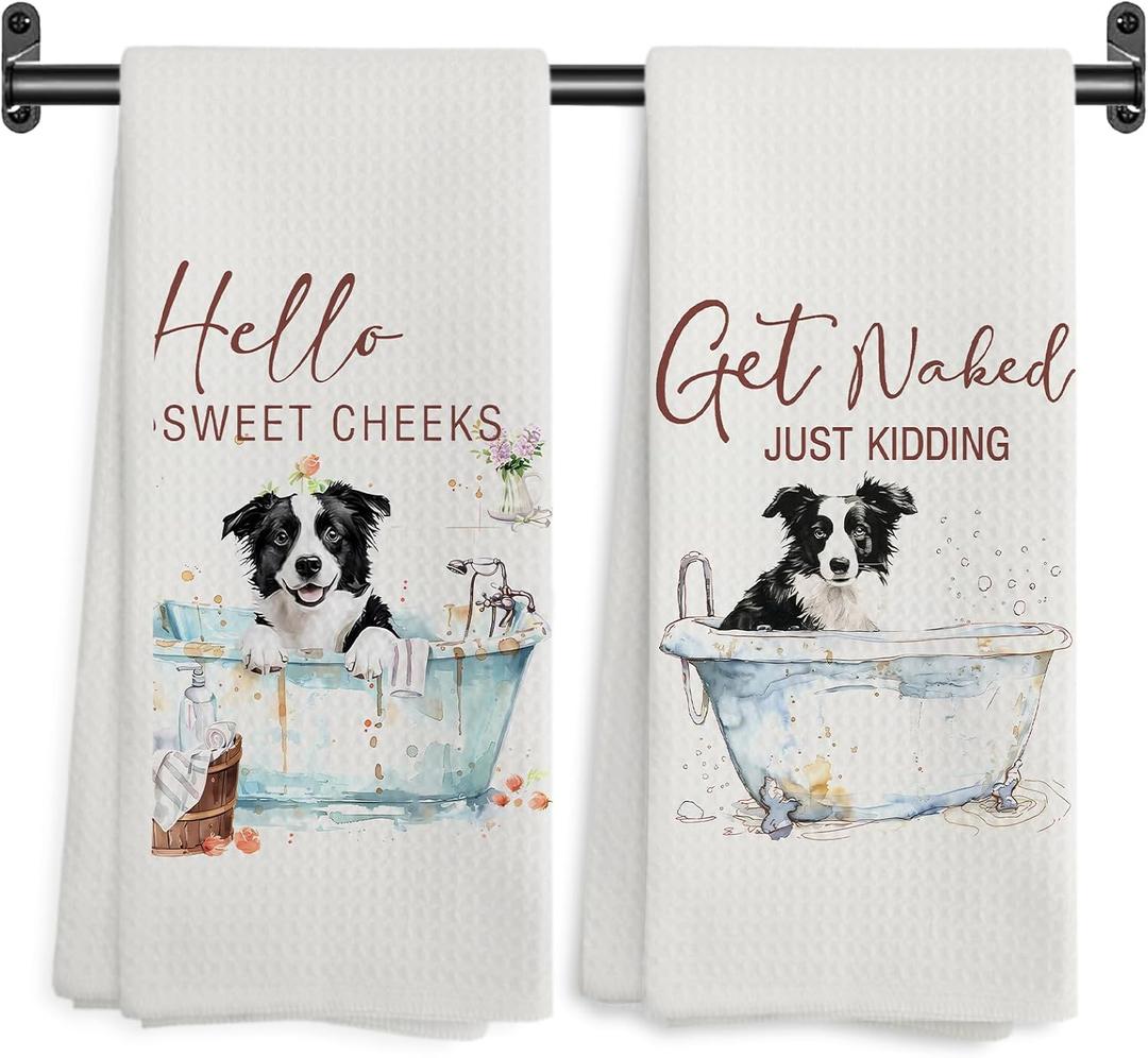 Funny  Dog Hand Towels, Hello Sweet Cheeks Bathroom Decor, Dog Gifts Decorative Hand Towels for Bathroom Washroom Restroom, 16x24 Inch Set of 2