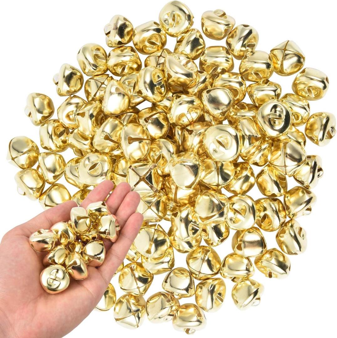 100 Pcs Jingle Bells Bulk, 1 Inch Craft Bells for DIY Christmas Home Decoration (Gold)