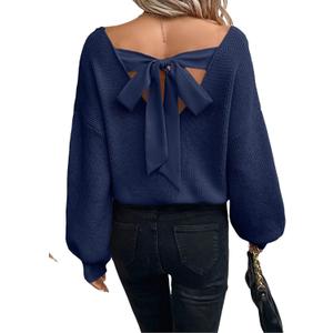 V Neck Sweaters Woman,Off The Shoulder Sweater Top,Fitted Long Sleeve Shirt Women,Tie Back Sweater,Knit Sweater (Medium)