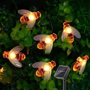 SNOMYRS Solar String Lights Outdoor 21 Ft 30 LED Solar Bee String Lights with 8 Lighting Modes Bumble Bee Lights for Garden Yard Lawn Patio Party Grass Decor (Warm White)