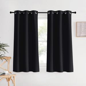 NICETOWN Black Curtains for Boys Room, Set of 2, W34 x L60, Blackout Thermal Insulated Window Treatment Solid Grommet Room Darkening for Bedroom/Night Shift