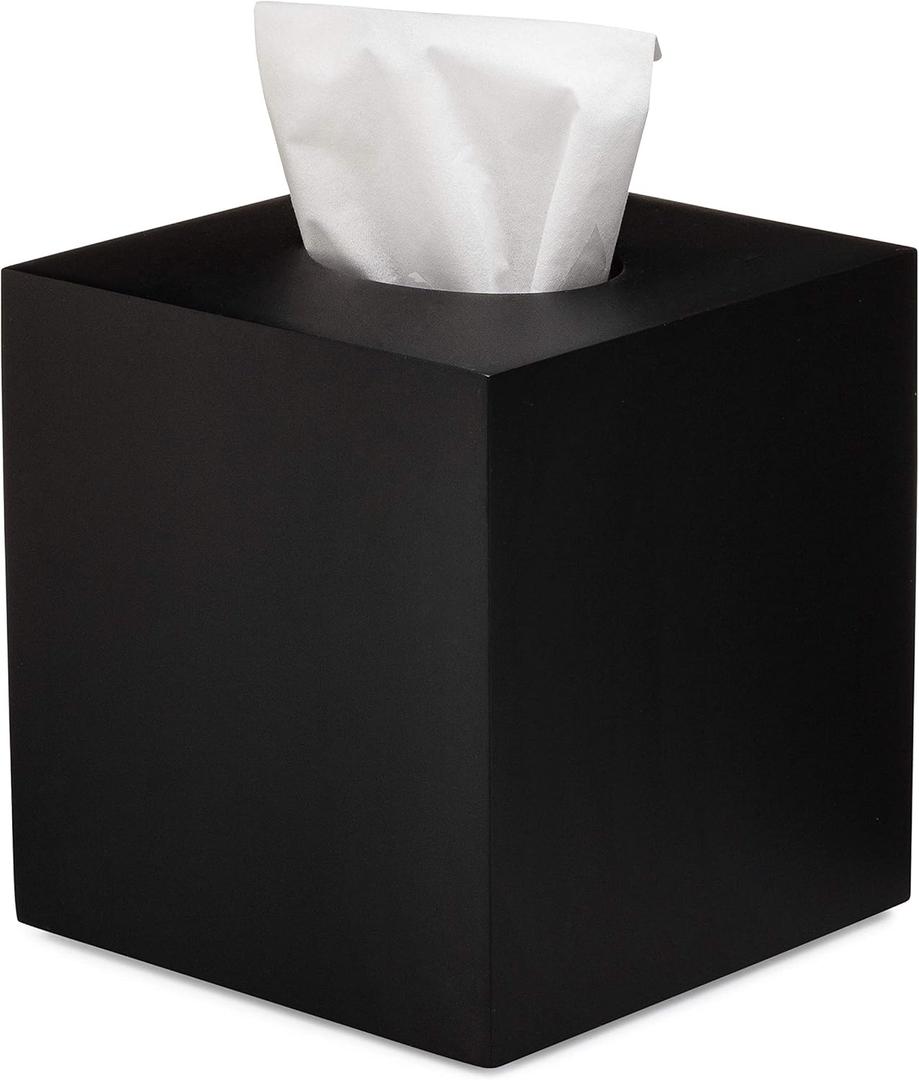 Essentra Home Matte Black Collection Square Tissue Box Cover