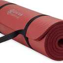 Gaiam Essentials Thick Yoga Mat with Easy-Cinch Strap (Red, 10mm) | Extra-Thick 10mm Cushioning | Textured Non-Slip Surface | Carrying Strap Included | Yoga, Pilates & Floor Workouts | 68"x24"