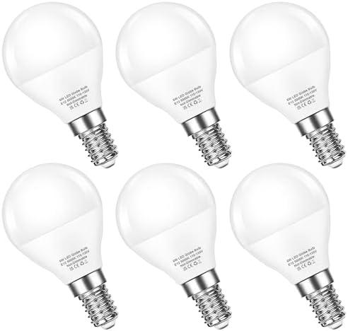 EvaStary E12 LED Bulbs 60W Equivalent, Daylight White 5000K, 6W, 600LM, Candelabra Base, A15/G45, Ceiling Fan Lights, Non-Dimmable, CRI 85+, for Bedroom Kitchen Chandelier, 6-Pack