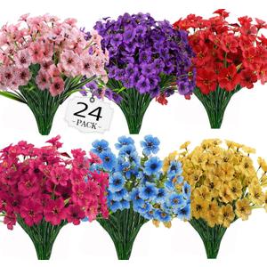 24Bundles Artificial Flowers for Indoor,No Fade Fake Plastic Flowers Faux Plants for Decoration Hanging Planters Garden Porch Window Box Home Wedding Farmhouse (Small Flower)