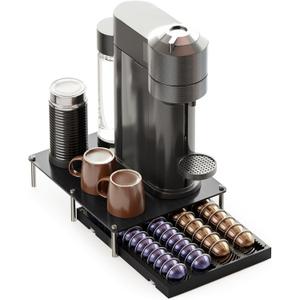 SpaceAid Bamboo Coffee Pod Holder Drawer Storage Compatible with Nespresso Vertuo Capsules, Coffee Station Accessories Holder Organizer Tray Compatible with 40 Big or 56 Small Pods, Black (12.8"W x 15.6"D)
