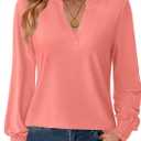 GKBK Womens Long Sleeve Shirts Fall Tops V Neck Business Dressy Casual Blouses with Smocked Cuffs (Pink, M)