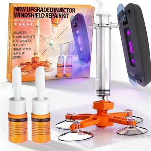 Windshield Repair Kit, Windshield Crack Repair Kit with Suction Cup Curing Light, 2 Pcs Car Glass Repair Kit Quick Fix for Chips & Cracks, Windshield Chip Repair Kit, Automotive Nano Fluid (Mandarin)