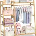 BAMBOOHOMIE Kids Clothing Rack with Shelves, Bamboo Clothes Garment Rack for Kids Child Baby, Kids Dress Up Storage Rack with Top Shelf, Toddlers Wardrobe Closet for Nursery (Medium Size)