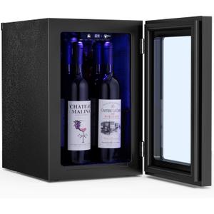 Antarctic Star 0.6Cu. Ft. Freestanding Wine Cellar Mini Fridge, 4-Bottle Red Wine with 6-Can Beverage Refrigerator, Quiet Compressor, LED Light and Display, 40-61 ℉, Black
