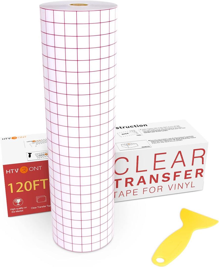 HTVRONT Transfer Tape for Vinyl - 12" X 120 ft w/Red Alignment Grid Transfer Paper for Adhesive Vinyl, Silhouette Cameo Vinyl Transfer Tape for Vinyl for Decals,Signs, Windows, Stickers