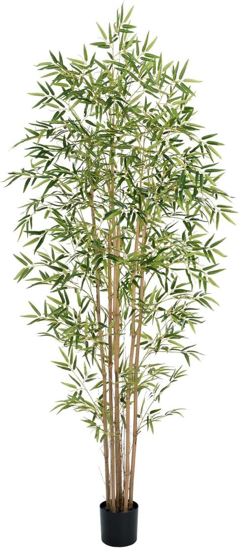 Artificial Bamboo Tree, Fake Bamboo Plant 6FT Tall with 6 Natural Real Bamboo Trunks, Artificial Tree Indoor Decor Faux Silk Tree for Home Office Living Room Modern Decor