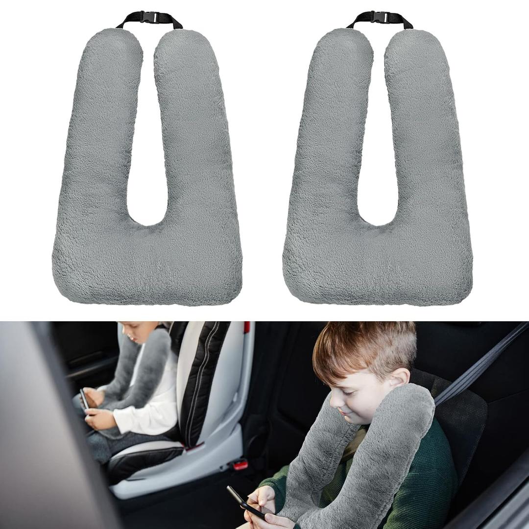 Hoteam 2 Pcs Travel Pillow Car Sleeping Kid Neck U Shaped for The Back Seat Adults Children Head and Body Support Long Distance Journey Accessories (Gray)