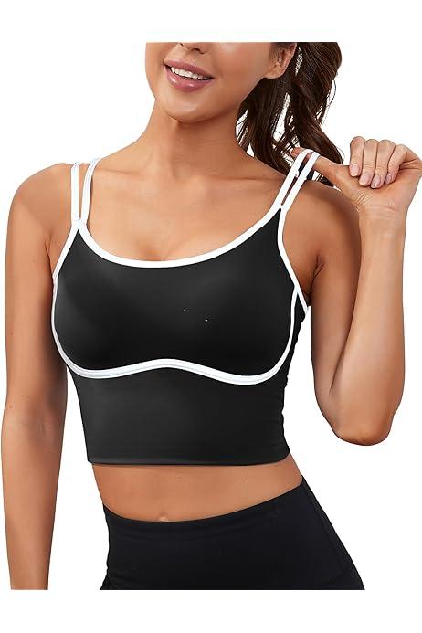 SUUKSESS Women Sweetheart Neckline Longline Sports Bra Padded Basic Workout Crop Tank Top (X-Small, All Black)