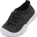 FEETCITY Toddler Slip On Shoes Boys Girls Wide Toddler Tennis Shoes Sports Walking Sneakers (Black)