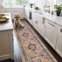 Hallway Washable Runner Rug - 2'6x14 Kitchen Rugs Entryway Rug Runner Vintage Soft Floor Mat Non Slip Indoor Farmhouse Carpet for Bathroom Living Room Bedroom (2'6''x14', Orange)
