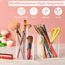 Mototo 4 Pieces Clear Acrylic Pen Holder Acrylic Pencil Cup Makeup Bush Holder Acrylic Desktop Stationery Organizer for Office, School, Home Desk Accessories - 4 Pack, Square
