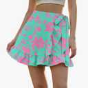 Women's Floral Ruffle Hem Wrap Shorts Casual Summer Elastic Waist Tie Front Zip Up Boho Skirts Skorts 2025 Green S