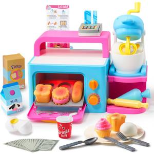 lalalark Bakery Shop Pretend and Role Play Toddler Toy with Light & Sound Oven, Realistic Mixer, Color Changing Cookies, 20 Pieces Play Kitchen Food Accessories, Girls Toy Birthday Gift for Boys Kids