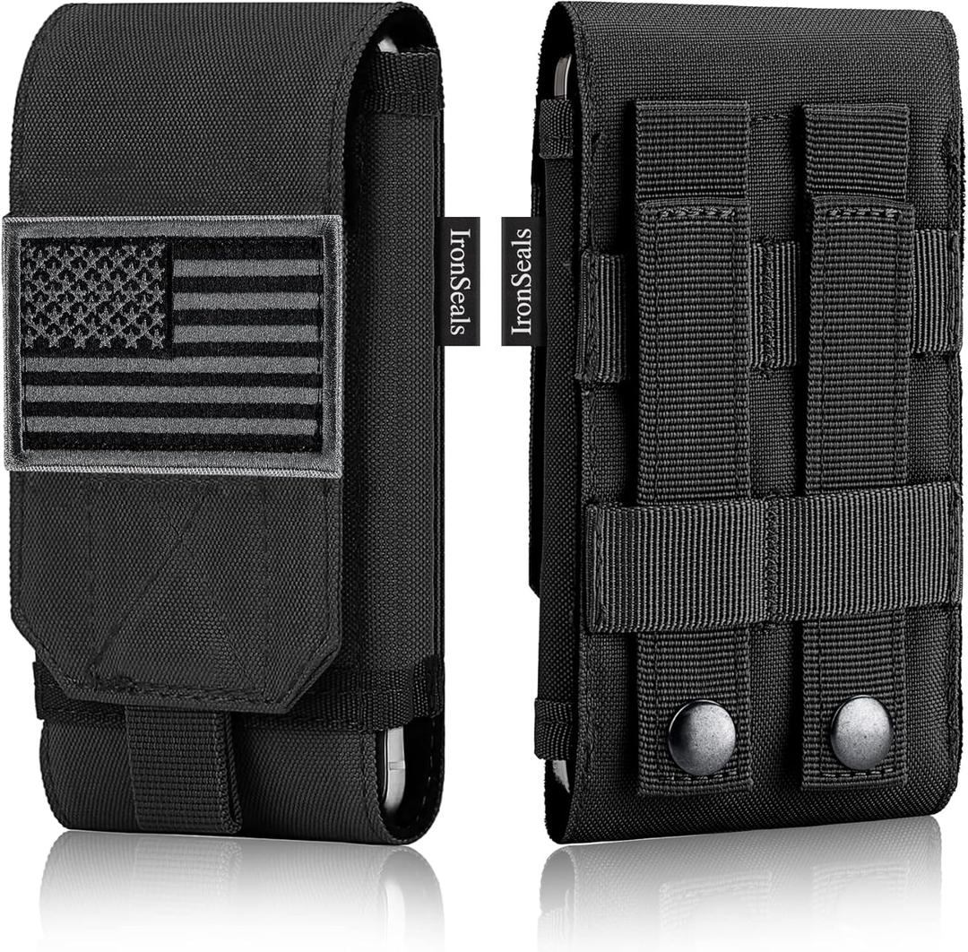 Tactical Molle Phone Cover Case, Heavy Duty Loop Belt Holster Pouch with Flag Patch for iPhone 17 Pro Max/Air/17 Pro/17/16 Pro Max/15 Pro Max/14 Pro Max/13 Pro Max, for Galaxy S26 Ultra