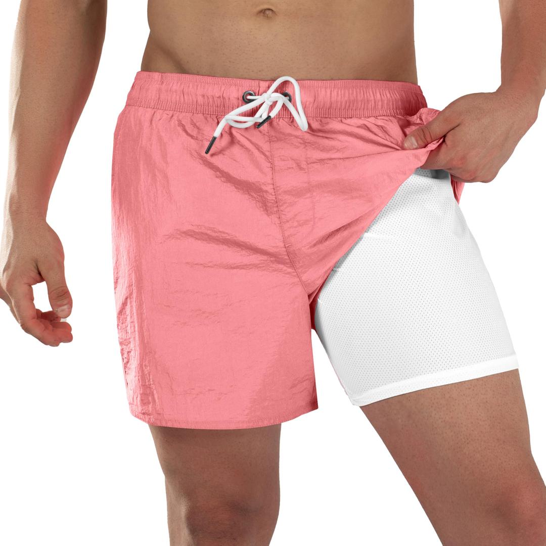 BRISIRA Mens Swim Trunks Neon 5" Bathing Suit Compression Liner Nylon Swim Shorts Beach Swimsuit Swimwear Quick Dry Pockets, 32 US M