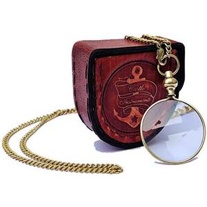 Castle Instruments Magnifying Glass, Optical Magnifier Lens with Necklace Chain Monocle for Library Reading Fine Print Zooming Increase Vision Jewelry Gold and Sliver