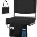 JST GAMEZ Stadium Seats with 18.5in High Back Support and Thick 3in Foam Cushion Bleacher Chairs with Back and Cushion - Portable Folding Stadium Chair Includes Shoulder Strap and Cup Holder (Black)