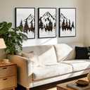 KUVIOKE Mountains Tree Framed Wall Art Boho White Forest Nature Landscape Artwork Painting Morden Country Woodcut Wood Wall Decor Rustic Home Decor for Bedroom Farmhouse 16x24in (Black Framed)