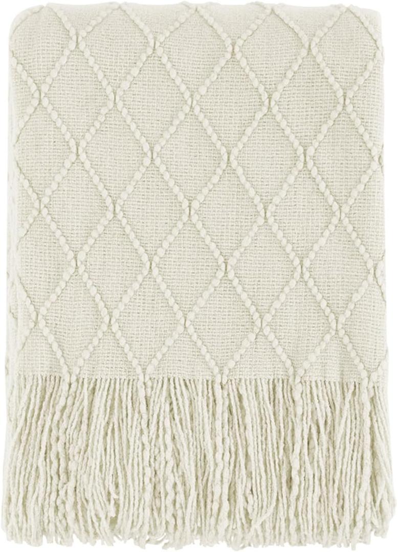 BOURINA Beige Throw Blanket 50x60 Inches Throw Textured Solid Soft Sofa Couch Decorative Knit Blanket