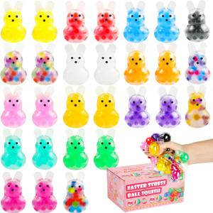 28Packs Easter Bunny Stress Balls,Easter Basket Stuffers,Easter Squishy Squeeze Balls Bulk Fidget Toys for Adults,Stress Relief Balls,Easter Gifts Party Favors (Colorful-Bunny)