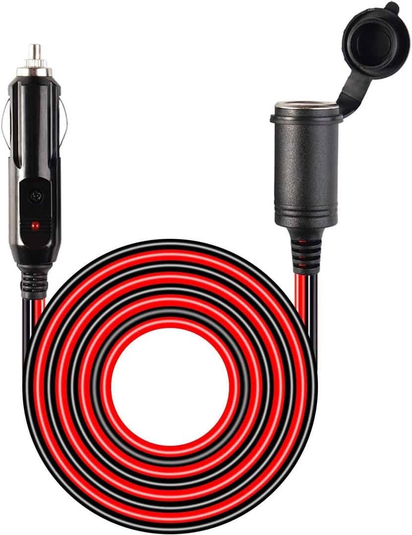 Cigarette Lighter Extension Cord UL 16AWG Wire Heavy Duty Pure Copper Cable Fused Auto DC Power Plug 12 24 Volt for Car Tire Inflator Cleaner Male Female Socket Adapter (12FT)