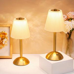 Liliful 6 Pcs Cordless Table Lamp LED Touch, Gold, Beige Cloth Style