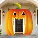 Pumpkin Door Cover Halloween Large Pumpkin Face Banner Front Door Archway Horror Hanging Sign for Outside Wall Porch Yard Decorations 113 x 94 Inch