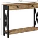 ChooChoo 47" Farmhouse Console Table with Drawer for Entryway, Narrow Long Entry Table with Shelf for Living Room, Rustic Vintage Hallway Sofa Table with Stable X Supports, Rustic Oak & Black, 47.2w"*11.81"d*31.5"h
