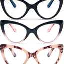 MMOWW Cat Eye Reading Glasses Fashion Cute Reader for Women (Black/Black Pink/Pink Powder), Magnification Strength: 2.75