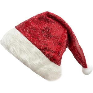 Christmas for Holiday Glittering Sequined for Adult All Age Hat Party Props Festival Headwear (Red)
