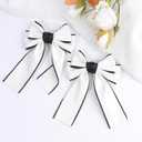 3 x 2PCS Hair Bows for Girls White Bowknot Hair Clips BarrettesLeather Bows with Long Tail Hair Accessories for Girls Toddlers Teens Kids