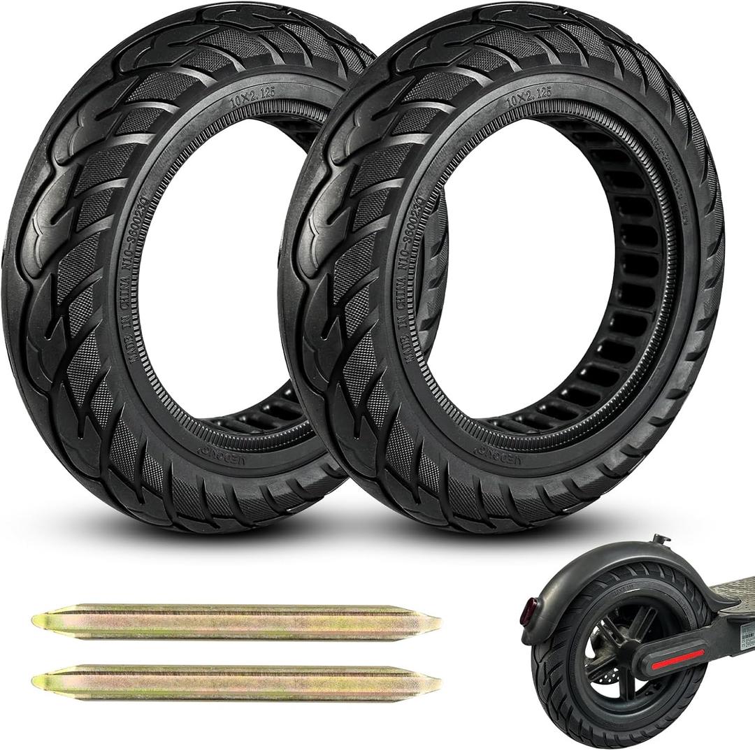 10x2.125 Scooter Tire,10x2/54-152 electric Rubber Solid Tire for Gotrax G4/XR/V2 Ninebot F25/F65 Electric Scooter Front and Rear Replacement (2 Pack Black)